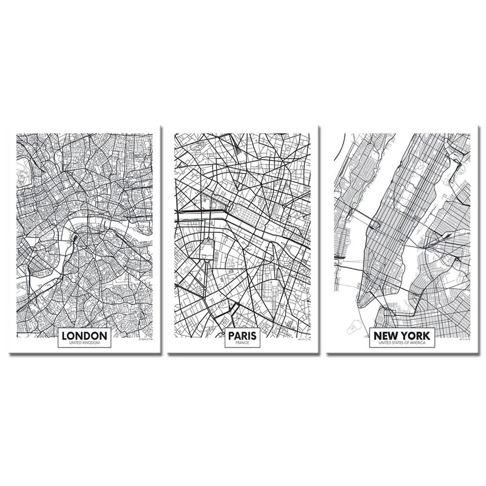 Linear City Map Painting Wall Art Minimalist Style Poster London Paris New York Aerial View Canvas Artwork Buy Black And White Canvas Wall Art Map Artwork For Walls New York Wall Art Product