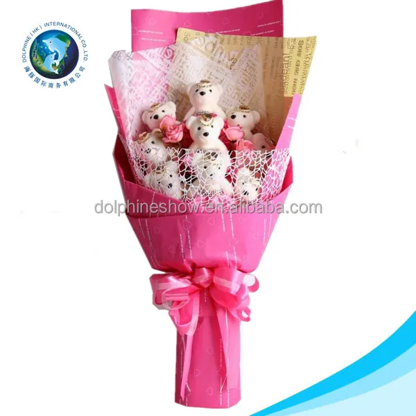 Pretty pink Stuffed Soft Plush Toy Teddy Bear Bouquet  Valentine Gift Cartoon Wedding Flower Bouquet
