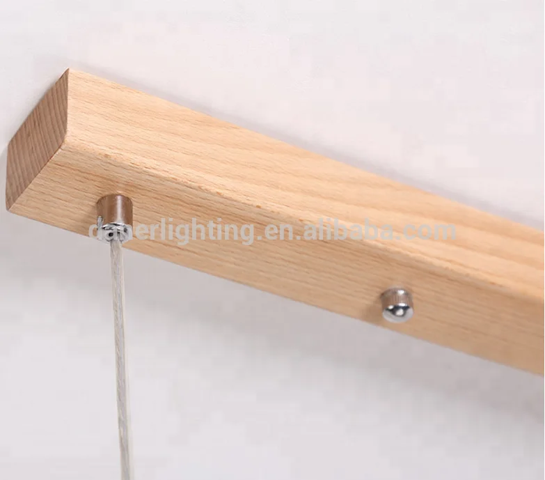 2018 New Modern LED Linear Three Color Dimmable Chain Office Natural Wood Chandelier Pendant Lighting Light