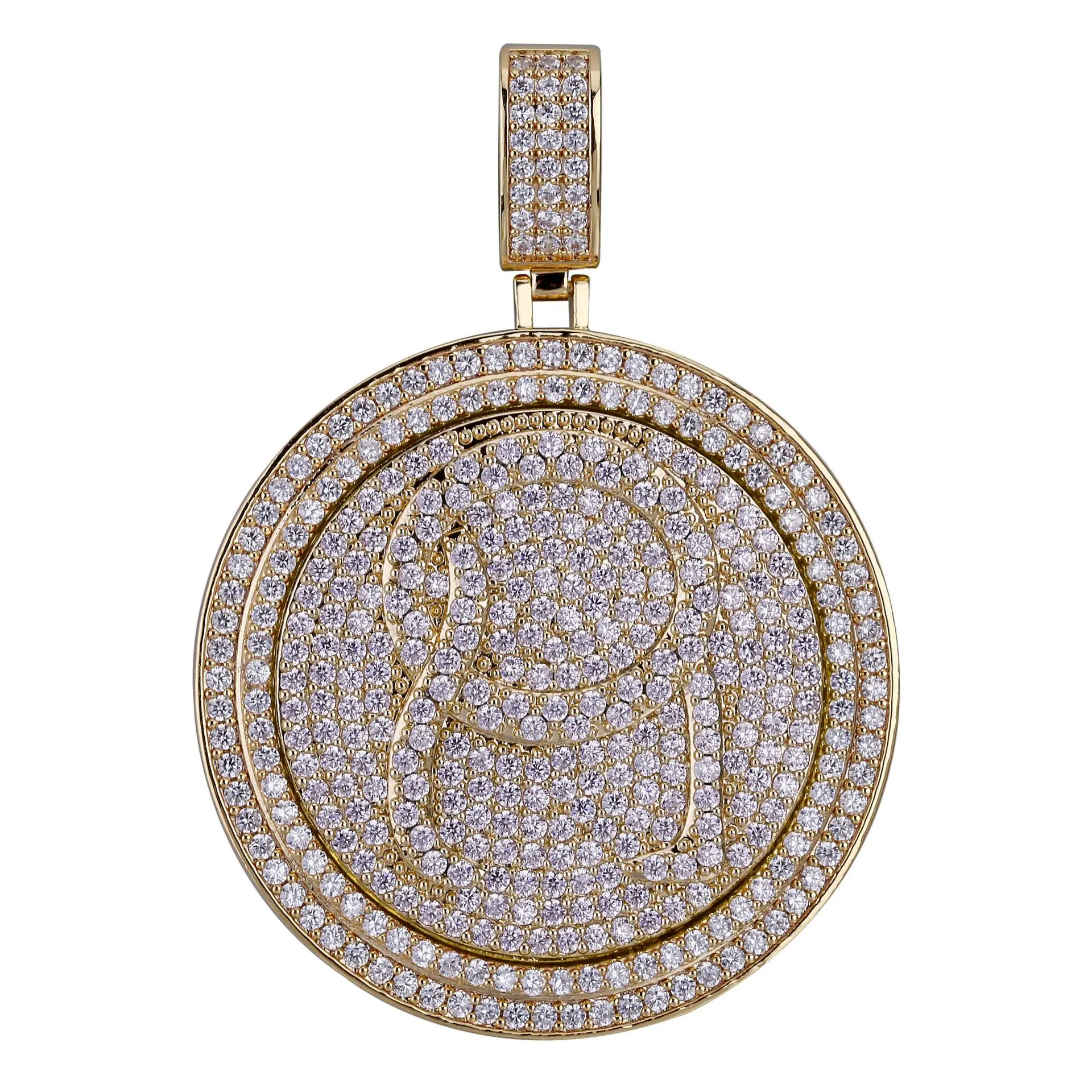 Rapper Migos QC Revolving Double Disc Zircon Coin Pendant Necklace
