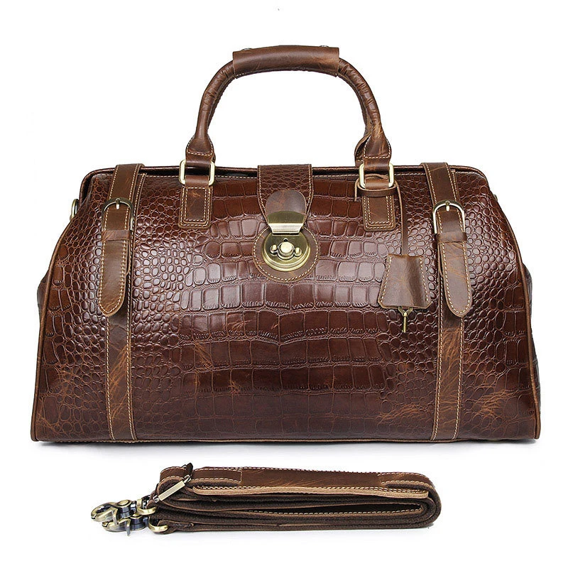 Коричневая дорожная сумка через плечо из крокодиловой кожи для мужчин большая уличная натуральная крокодиловая