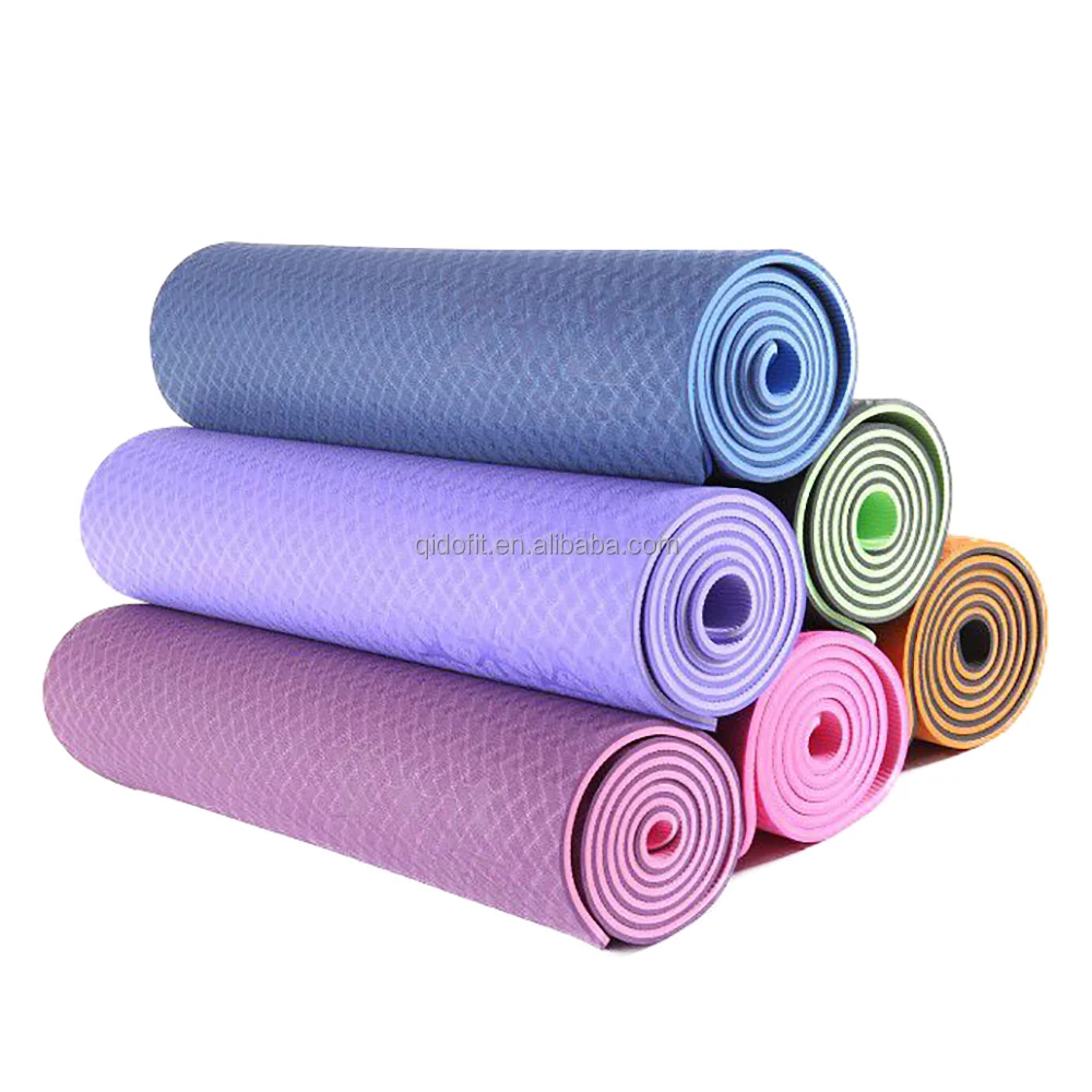 Qido оптовая продажа Экологически чистый двухцветный нескользящий коврик для йоги из ТПЭ