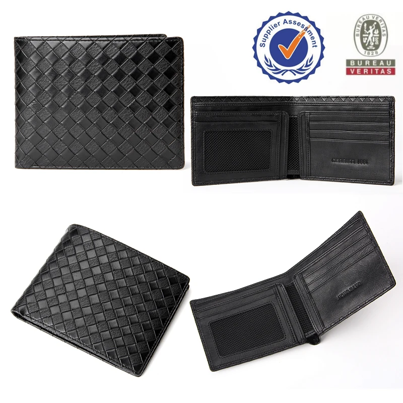 Woven Black Leather Wallet for Men Stylish Designer Wallet 