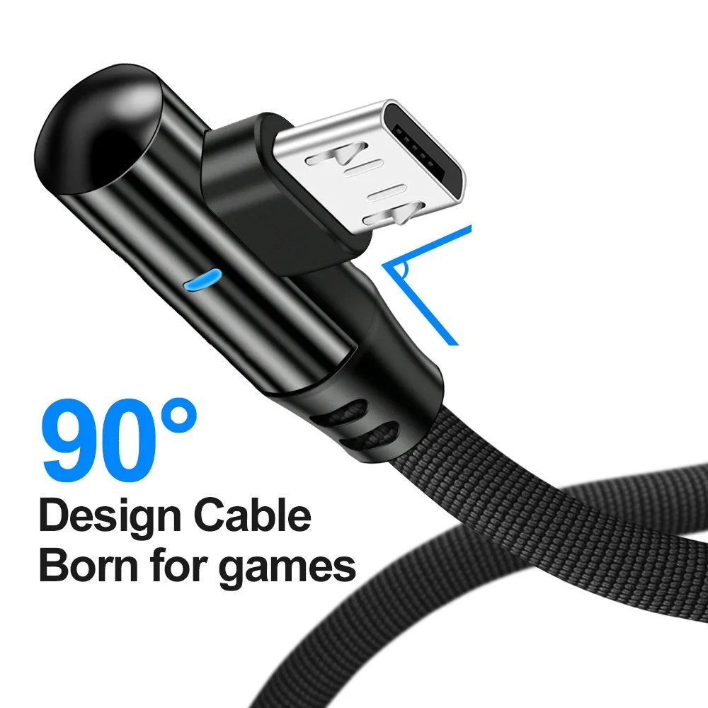 Светодиодный индикатор 90 градусов USB кабель для передачи данных iPhone mirco usb Кабель зарядного устройства L Тип быстрой зарядки и