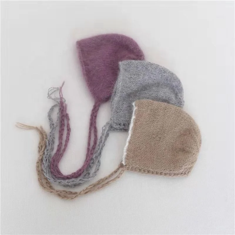 Ангорская шапка для новорожденных вязаная шапочка с начесом Серая маленьких мальчиков шапка-альпака детская фотографирования пушистая младенцев реквизит