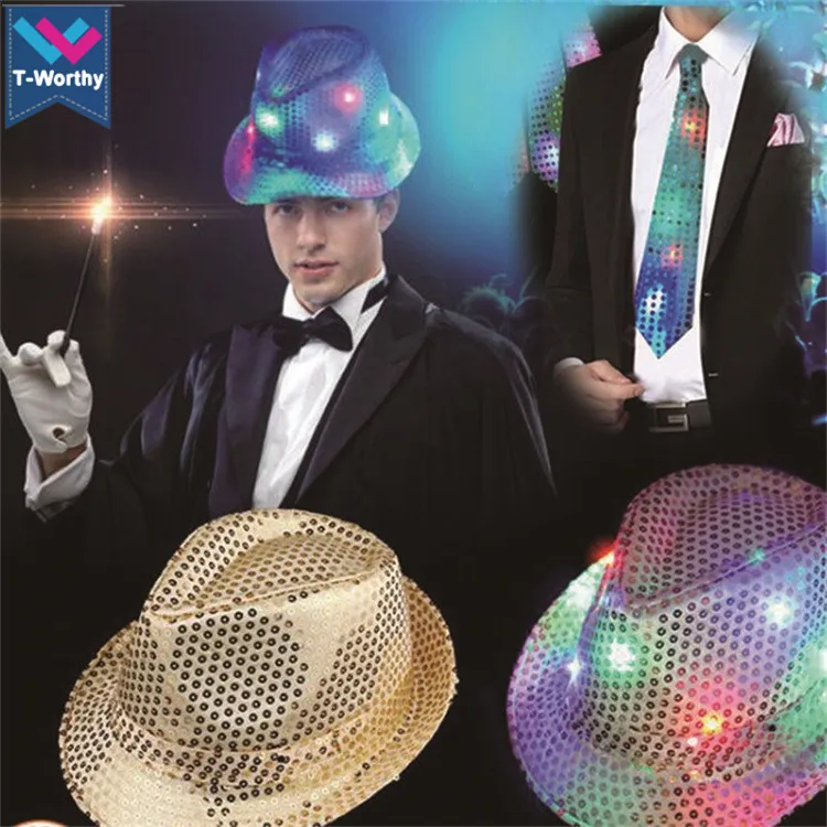 GUOYIHUA LED Jazz Hat/Cap,Unisex Bright LED Light Up Blinking Flashing Sequin Jazz Cap Party Hat for Xmas Party Stage Show 