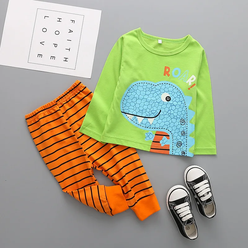 Модная детская пижама из 2018 хлопка с длинным рукавом и мультяшным рисунком на возраст 2-6 лет