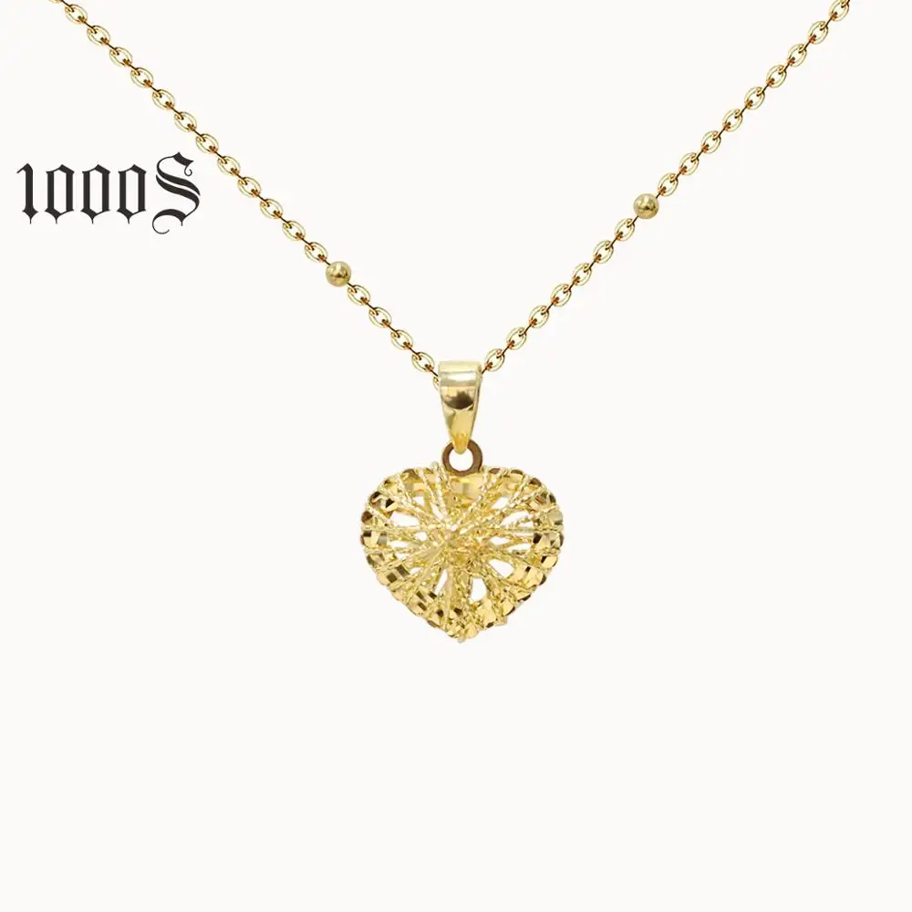 18k Real Gold Necklace Jewelry Yellow Gold Genuine Heart Pendant Necklace Gold Chains