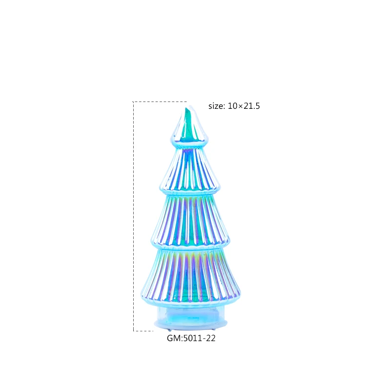 Custom Shape Glass Small Gold Christmas Tree Figurine Ornaments With Led Lights factory