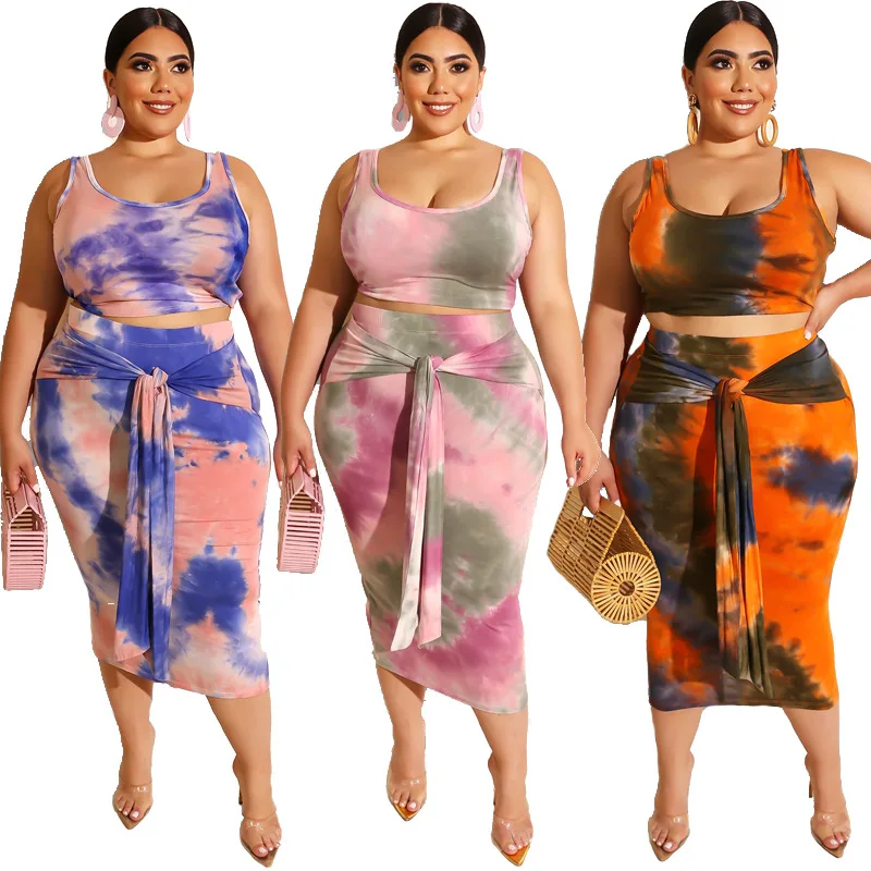 Plus Size Women Clothing Two Piece Set Sexy Streetwear Top and