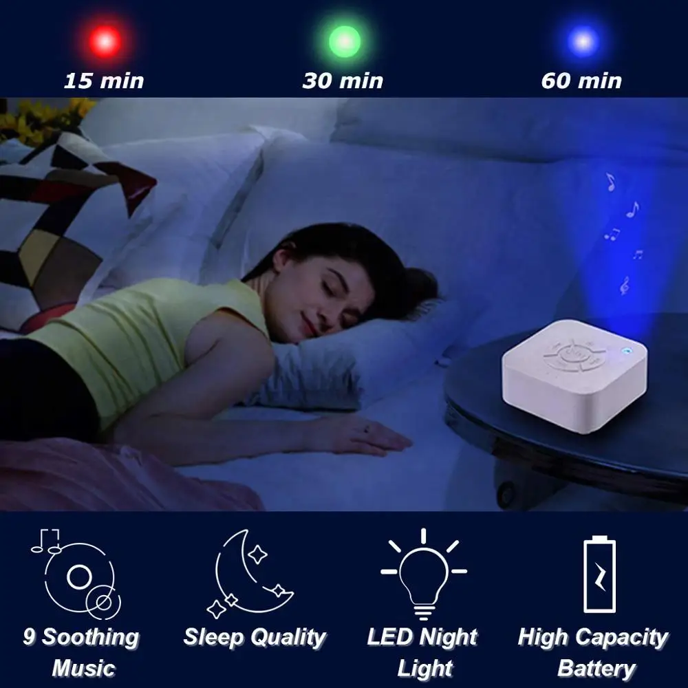 OEM with Soothing Night Light 9 Relaxing Nature Sounds Volume Control Portable Relax White Noise Sleeping Machine