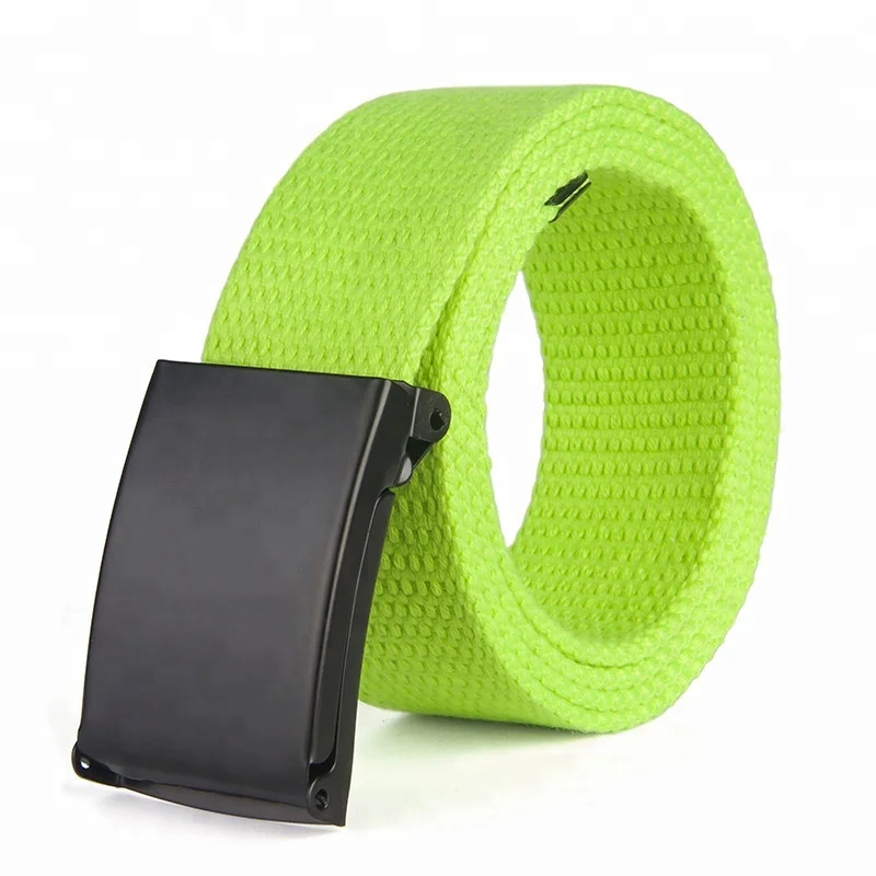 Solid Color Metal Buckle Polyester Fabric Webbing Strap Mens Woven Canvas Belt