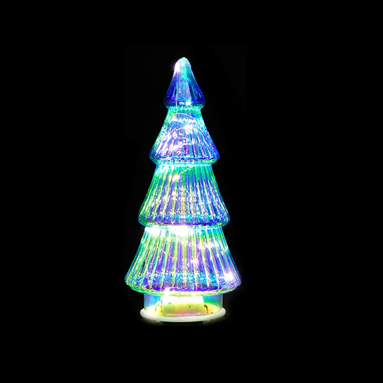 Custom Shape Glass Small Gold Christmas Tree Figurine Ornaments With Led Lights supplier