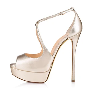 Gold Peep Toe Platform Pumps Shoes Woman Ultra High Heels Wedding Shoe