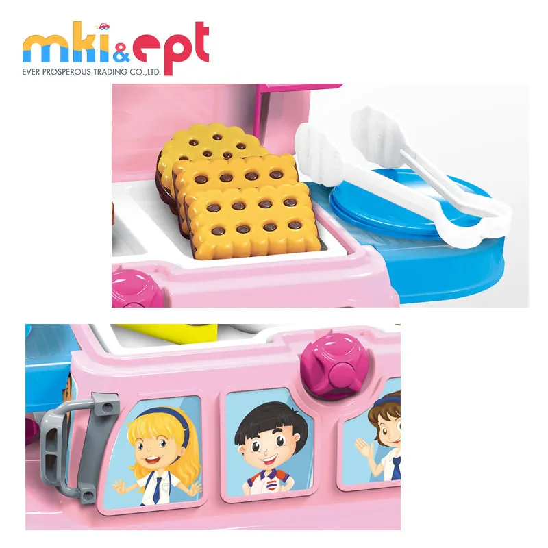 EPT Kid Multifunction Pretend Food Play Set Dessert Big Bus Toy with Light