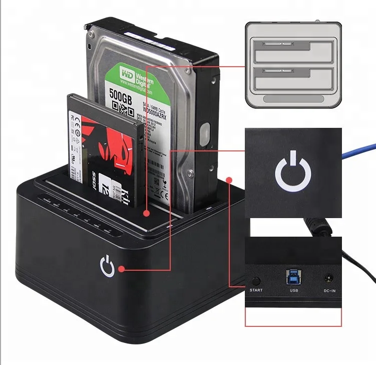 
Док-станция для жестких дисков с USB 3,0 на SATA Dual-Bay, 2,5 дюйма/3,5 дюйма, поддержка SSD, поддержка функций офлайн-клонирования/UASP 