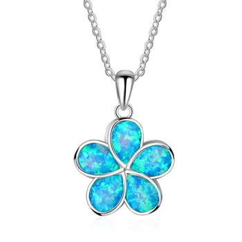 Amazon Retails 925 Sterling Silver Jewelry Lab Created Blue Opal Hawaii Flower Pendant Necklace JUNLU Fashion Jewelry
