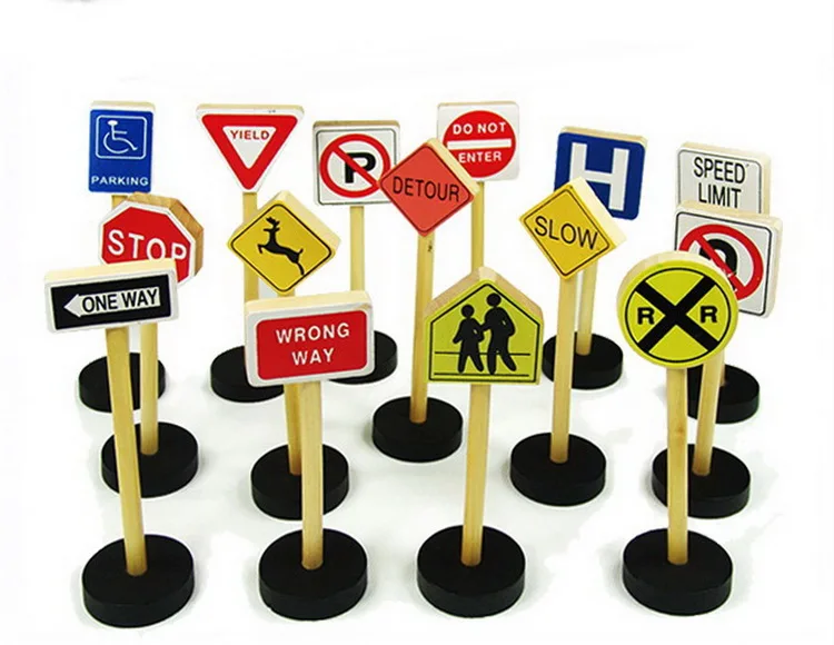 wooden toy street signs