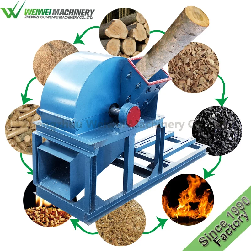 Weiwei MFJ500 Wood Log Tree Hammer Mill Chipper Grinder Cut Wood Powder Wood Chipper Gasoline Engine Drive Machine