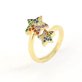 Rainbow Ring With Two Stars Popular Zircon Jewelry