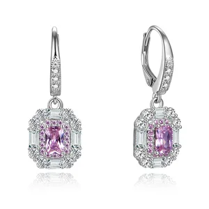 POLIVA Luxury Dangle Drop Pink Zirconia Gemstone 925 Sterling Silver Pendant Dainty Earrings