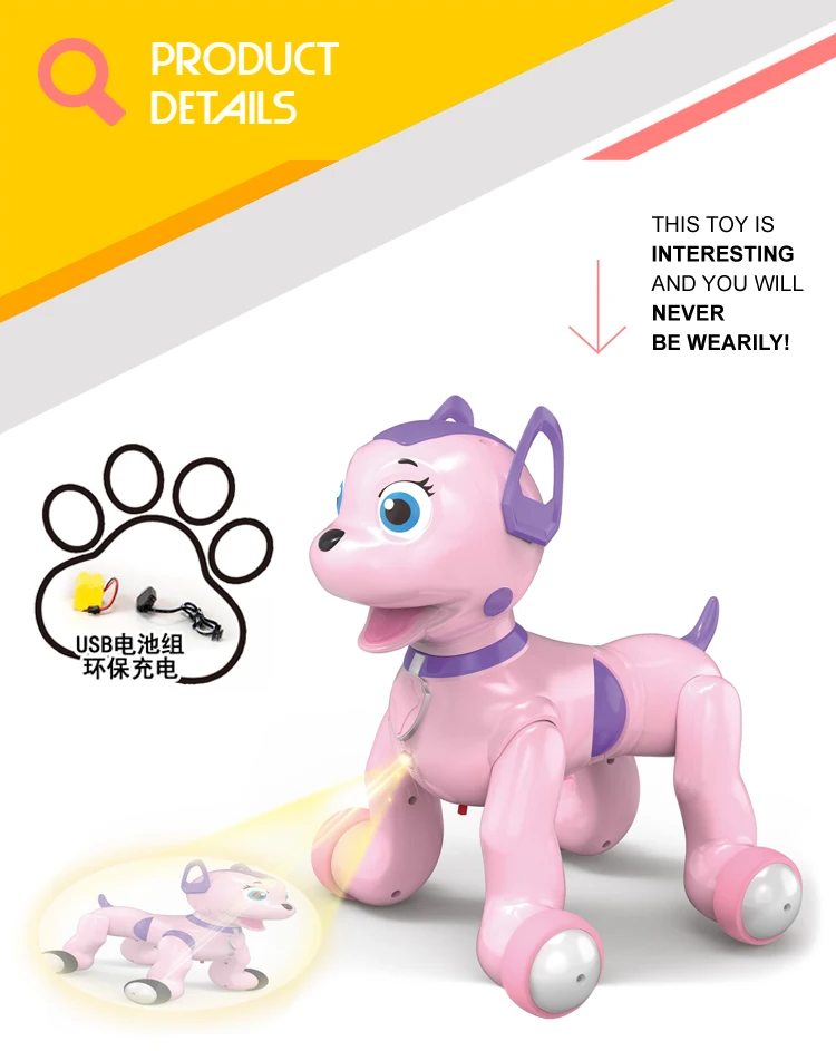 Розовый ходящий щенок интерактивные игрушки Пластиковые rc робот собака продукты