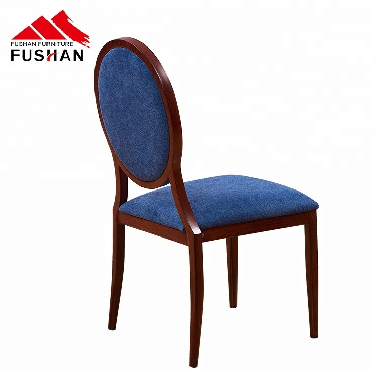 
Китайский завод, роскошный французский Страна, овальная спинка с синей тканью, обеденный стул для ресторана 