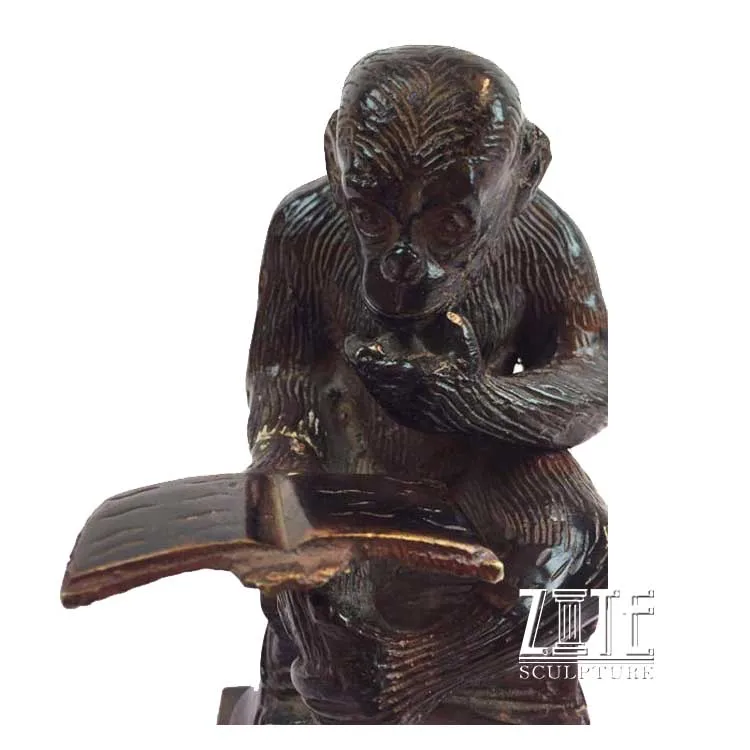 Custom Metal Bronze Monkey Reading Book Statue