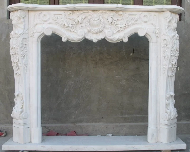 Чистый белый мраморный скульптурный камин