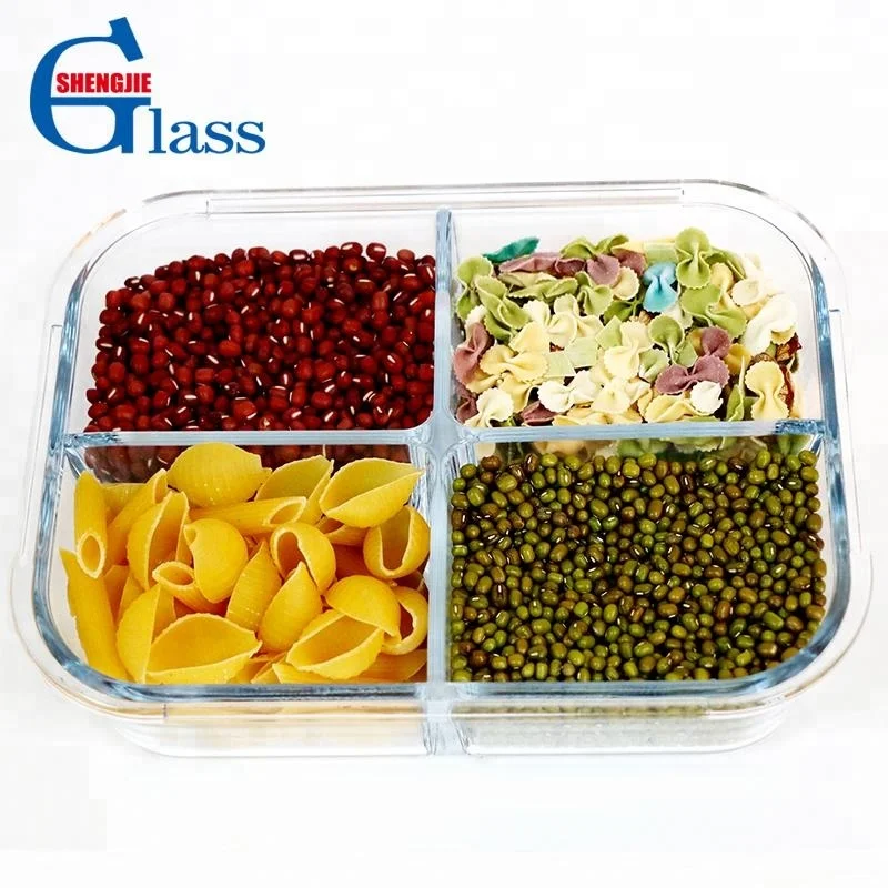 New Design Heat Resistant 4 Compartment Glass Lunch Box Glass Bento Box  Packaging Glass Food Container With Lid - Buy Lunch Box Glass Container  Glass