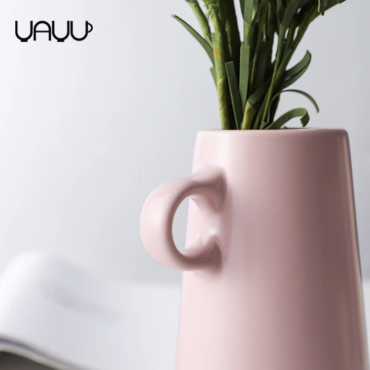 Новый продукт современные керамические розовые высокие цветочные вазы в скандинавском стиле для свадебного