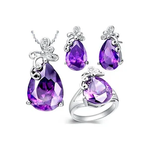Keiyue Customizable Amethyst CZ Dulhan Jewelry Set for Women Includes Pendant Necklace Ring Earrings Parties Gifts Engagements