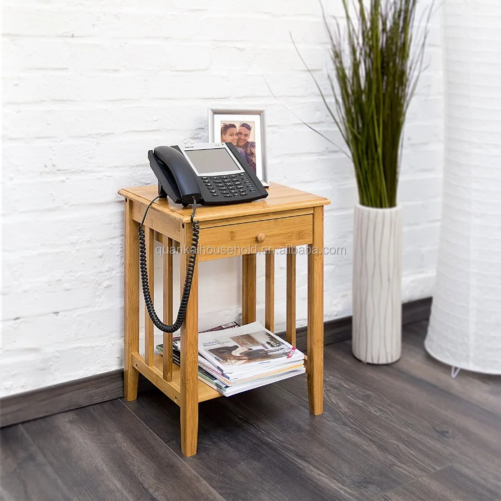 Natural Bamboo Side Table With Drawer Bamboo Sofa Side Desk Small Double Table  Bedside Table