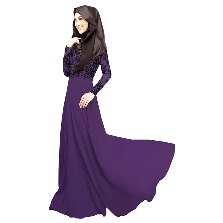 Поддельные две шт Флокирование современные Исламская мусульманское платье Макси