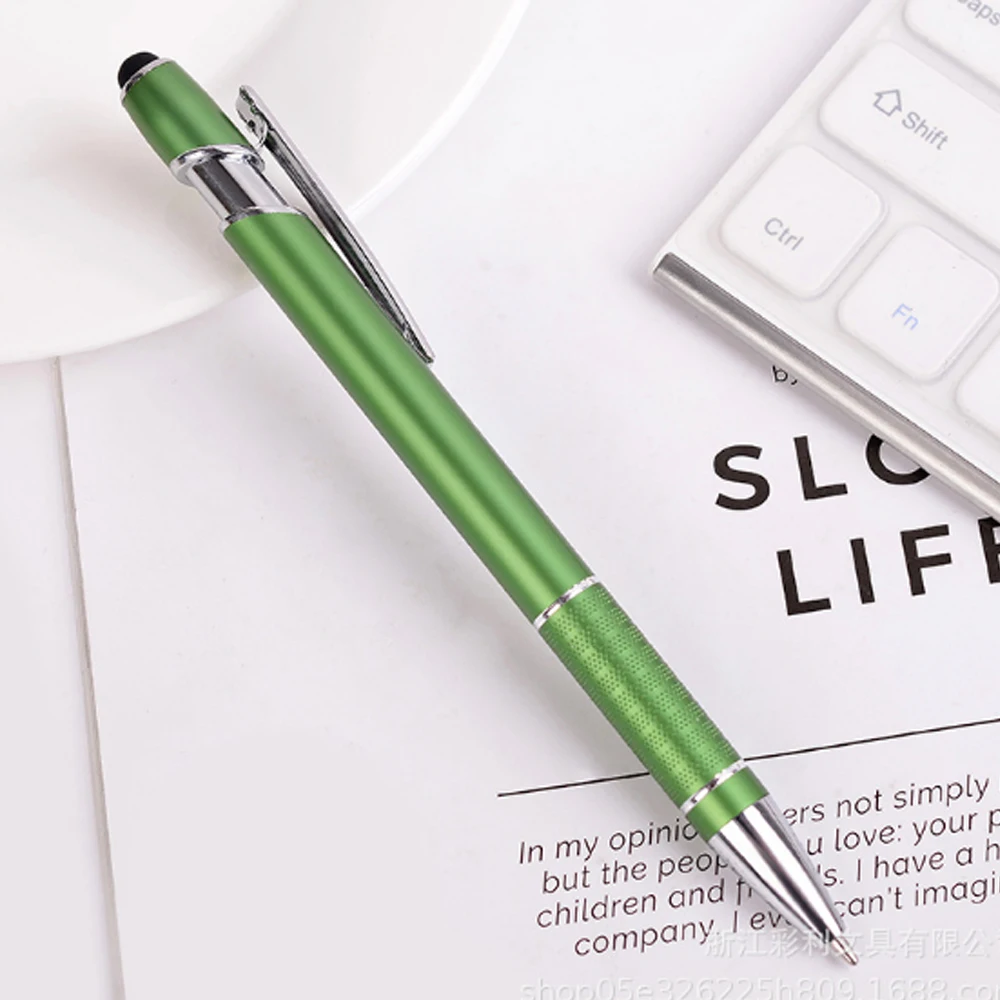 2025 Simple Metal Cheapest Two Circle Click Rubber Paint Touch Stylus Ball Pen With Custom Logo Colorful Aluminum Pen