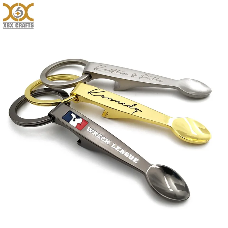 Custom Mixed Color Mini Spoon Shape Metal Bottle Opener Keychain with logo
