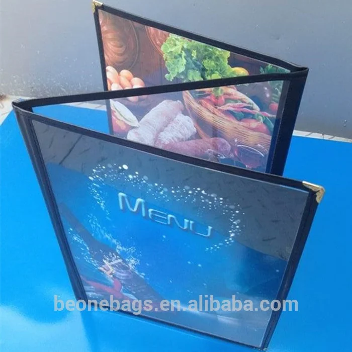 3 Folders Pvc Menu Cover With Leather Edge Plastic Pvc Sleeves Menu