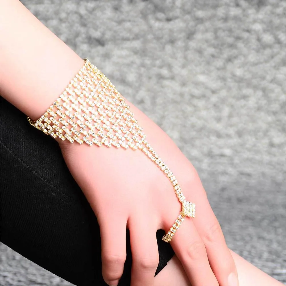 Multilayer Floating Diamond Vintage Style Hand Chain Hand Ring Bracelet