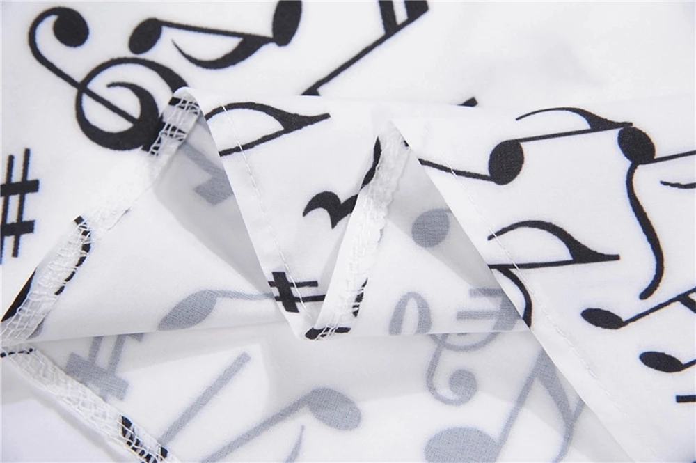 Fancy White Cocktail Party Musical Note Print White Sleeveless Formal Party Vintage Dress