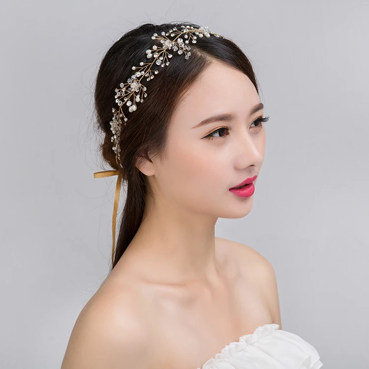Bridal Copper Vintage Crystal Pearl Hairbands Wedding Hair Accessories Lace  Chain - Buy Wedding Hair Accessories,Wedding Jewelry,Copper Alloy Product  on 