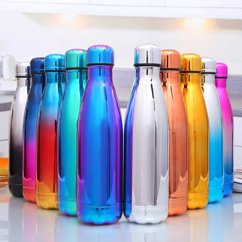 500ml Gradient Electroplating Stainless Steel Insulated Water Bottle Tumbler for Drinking Cola Bottle Style