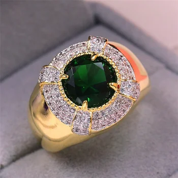 Luxury brand CZ Green Zircon men ring high quality Gold Color Wedding Jewelry Engagement ring size 7-12