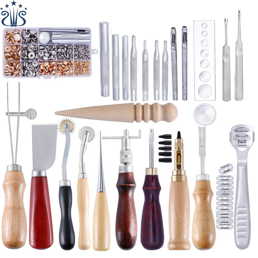 25pcs Leather Sewing Tools Diy Hand Stitching Kit With Groover Awl