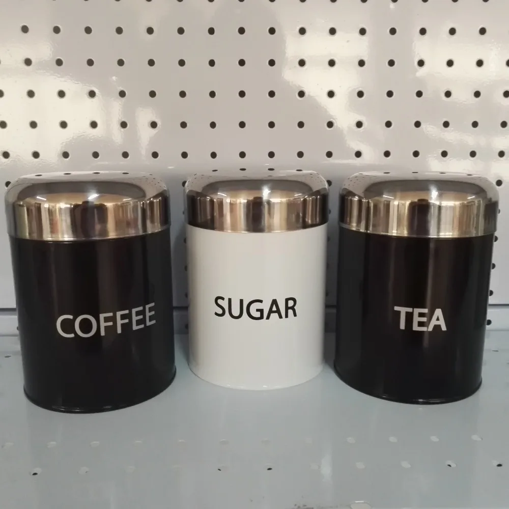 3pc Stainless Steel Set Of Sugar Tea Coffee Jars Storage Pot Jar Canisters 