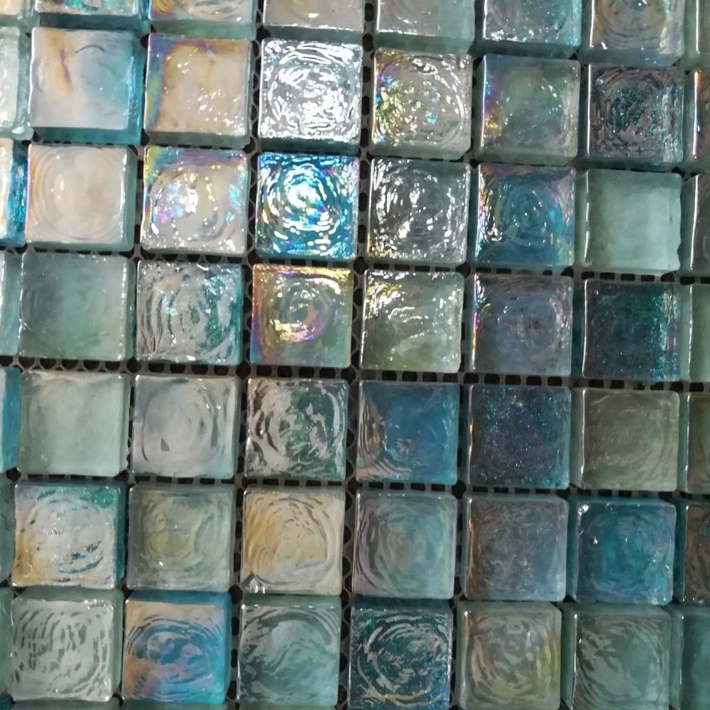 View of Green Iridescent Swimming Pool Tile Glass Mosaic For Bathroom Wall ...