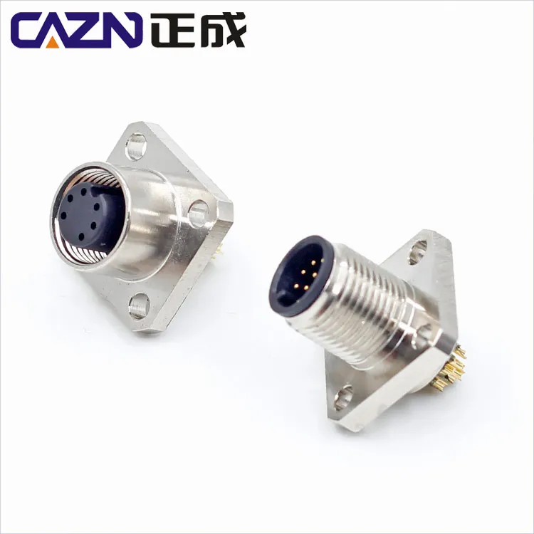 M12 square flange socket connector 2 3 4 5 6 8 12 17pin connector m12 5 pin connector