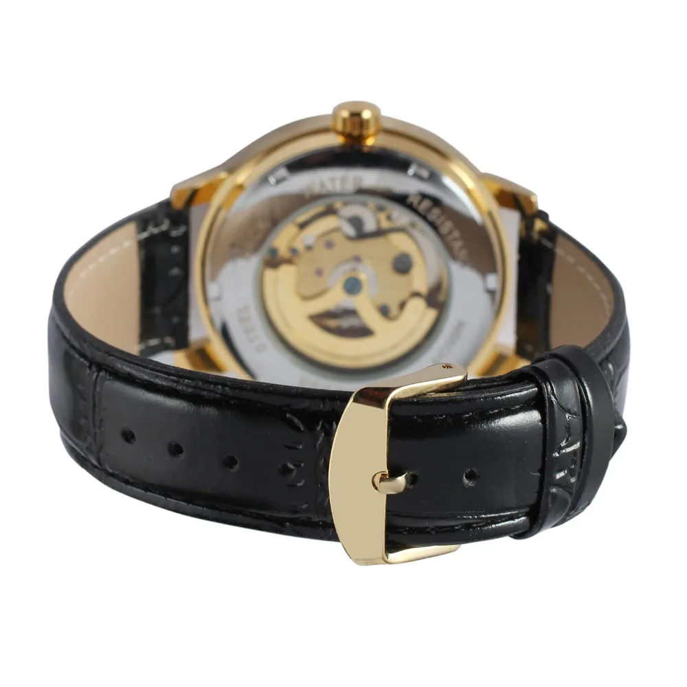 Luxury Gold Skeleton Leather Automatic Watch