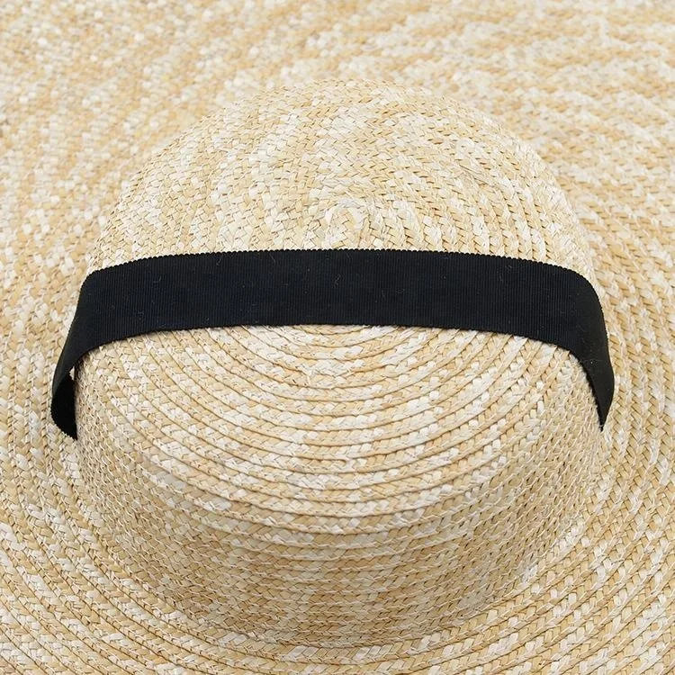 Natural Straw Flat Top Beach Sun Hat - Classic & Wide Brim display picture 3