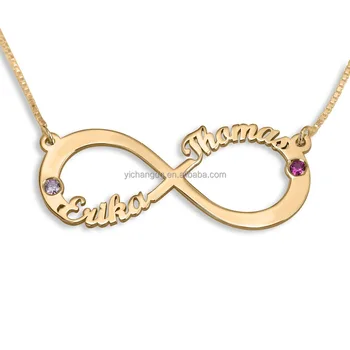 14K Gold Plated Together Forever Infinity English Hebrew Name Necklace Two Names with Birthstones