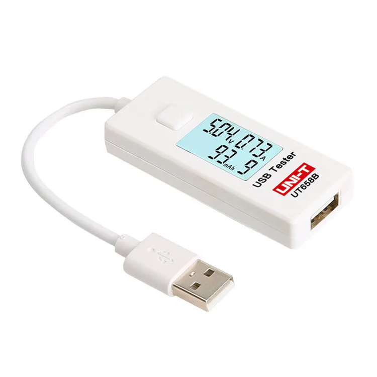 USB-тестер UNI-T UT658B, вольтметр, амперметр, цифровой ЖК-монитор напряжения, измеритель емкости, 9 В, 3 а, с подсветкой